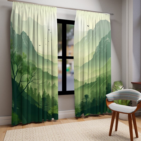 Natural Decor Curtains,Forest Curtains,Greens Curtains,Woods Theme Curtains,Jungle Curtains,Living Room Curtains,Mountains Decor Curtains