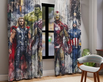 Avengers gordijnen, Marvel gordijnen, Iron Man gordijnen, superheld gordijnen, Hulk gordijnen, Captain America Drape, Thor gordijnen, jonge kamer gordijnen