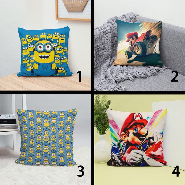 Minions Pillow Case,Mario Pillow Cover,Animation Pillowcase,Cartoon Pillow Cover,Minions Baby Room Decor,Color Pillow Cover,Mario Room Decor