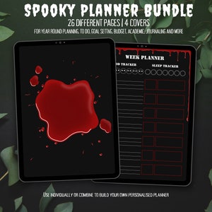 Spooky Gothic Digital Planner Bundle: Bloody Dark Mode Journal (PDF)