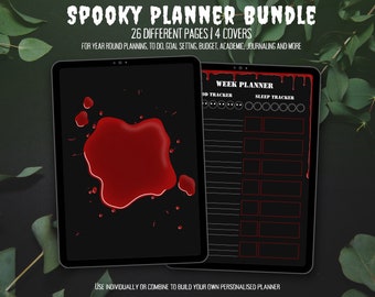 Spooky Gothic Digital Planner Bundle: Bloody Dark Mode Journal (PDF)