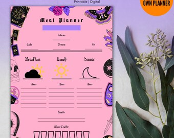 Pastel Goth Meal Planner: Witchy Printable Stationery (Digital Download)