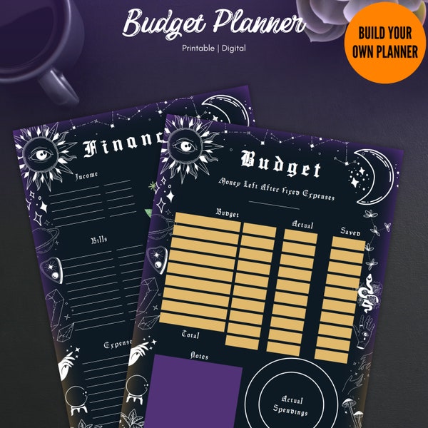 Goth Digital & Printable Budget Planner, witchy stationary for print, dark GoodNotes ipad financial journal | Build A Planner