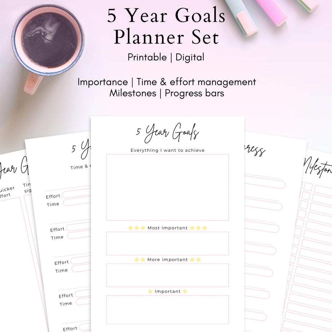 Printable 5 Year Goals Planner Bundle, 2024 Yearly Goals Planner ...