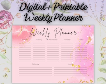 Pink Gold Weekly Planner, Printable Stationery (Digital Download)