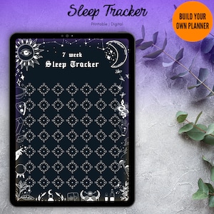 digital and printable planner with a witchy goth dark mode style, has everything from budget to academic planners, to do lists, reading journal and sleep, mood and habit trackers