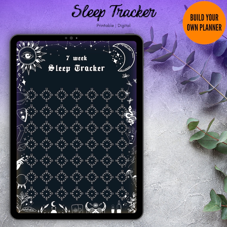 digital and printable planner with a witchy goth dark mode style, has everything from budget to academic planners, to do lists, reading journal and sleep, mood and habit trackers