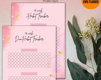 Pink & Gold Habit Tracker Planner: Printable Stationery (Digital Download)