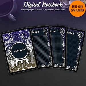 Witchy Digital Journal & Notebook Planner, witchy stationary for print, dark GoodNotes ipad manifestation journal | Build A Planner