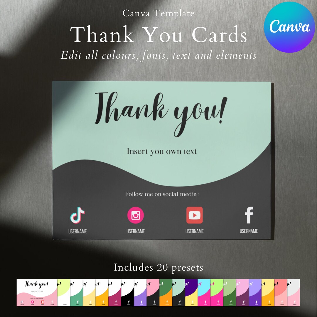 Thank You Cards Editable Canva Template, Small Business Printable Thank ...