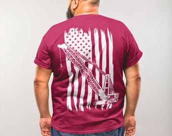 Crane Operator Shirt | American Flag USA Patriotic Blue Collar Tee | Heavy Equipment Worker Gift | Ironworker Construction T-Shirt