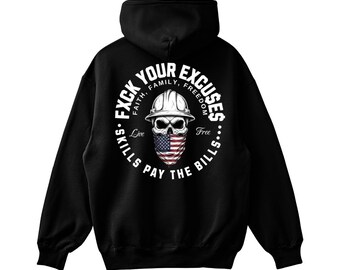 Crane Operator Hoodie | Faith Family Freedom American Flag | Blue Collar Sweatshirt | Ironworker Gift | Construction Hoodie