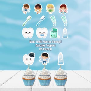 Topper per cupcake, decorazioni a forma di denti, festa a tema fatina dei denti, festa di compleanno, figure di denti