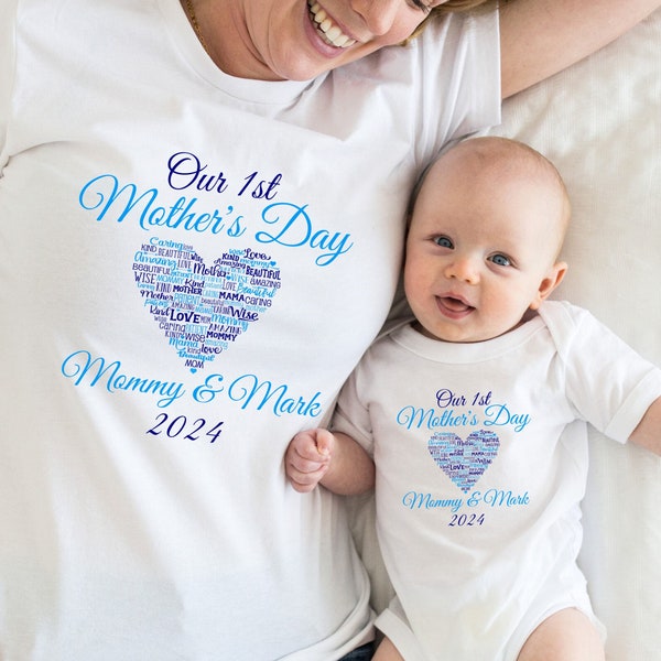 Our 1st Mother's Day Shirt, First Mothers Day Together Shirts 2023, Personalized Mommy and Me Shirts with Name, Mom Baby Matching Outfits