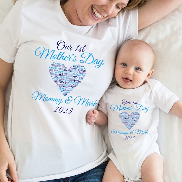 Our 1st Mother's Day Shirt, First Mothers Day Together Shirts 2023, Personalized Mommy and Me Shirts with Name, Mom Baby Matching Outfits