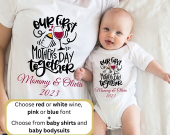 1st Mother's Day Together Matching Shirts 2023, Baby Bottle and Wine Glass, Cheers, First Mothers Day Shirt, Mommy and Me Matching Outfits