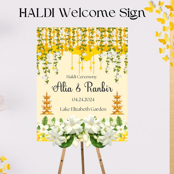 Haldi Welcome Sign Customized Haldi Decor and Decoration Indian Wedding Welcome Sign HQ Digital Prints Customizable Sign Selestial Suri