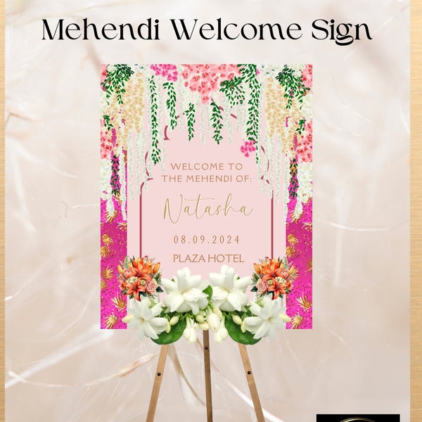 Mehendi Welcome Sign Customized Indian Wedding Welcome Sign High Quality Digital Prints Mehendi Decor Customizable Signs Selestial Suri