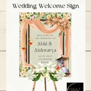 Aangepast welkomstbord Indiase bruiloft: Boho Sangeet, Haldi, Mehendi (digitale bewegwijzering)