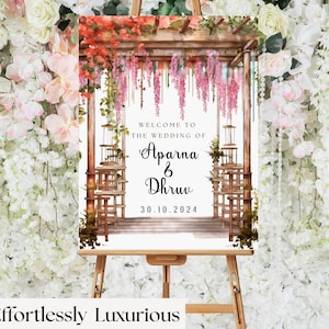 Aangepast welkomstbord Indiase bruiloft: decoratie prieel bloemen (digitale print)