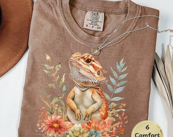Camiseta de dragón barbudo: Camiseta floral para amantes de los reptiles - Colores cómodos