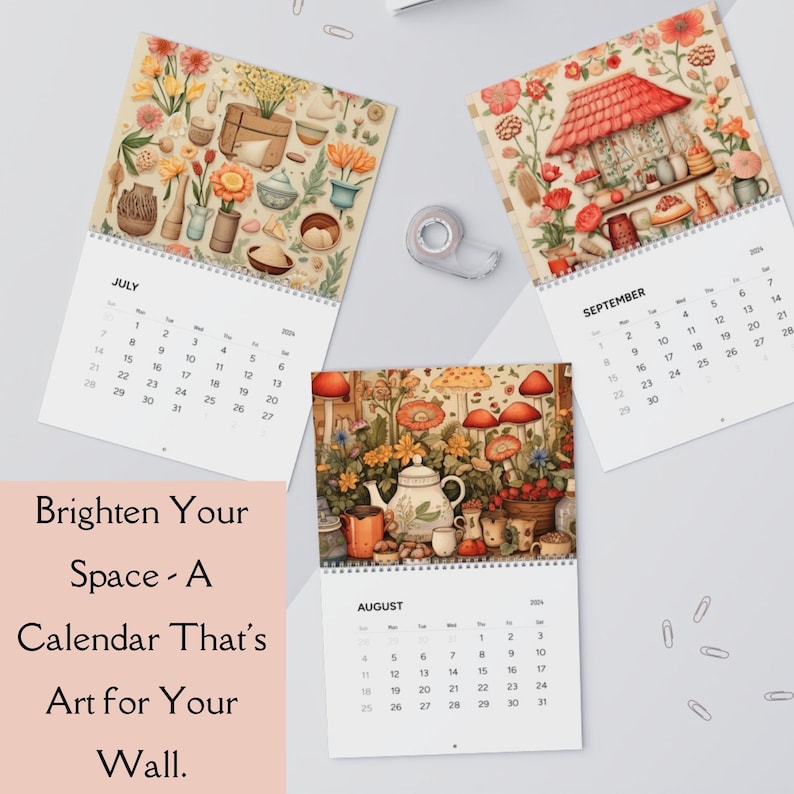 2024 Wall Calendar 2024 New Year Calendar Cottagecore Homespun Family ...