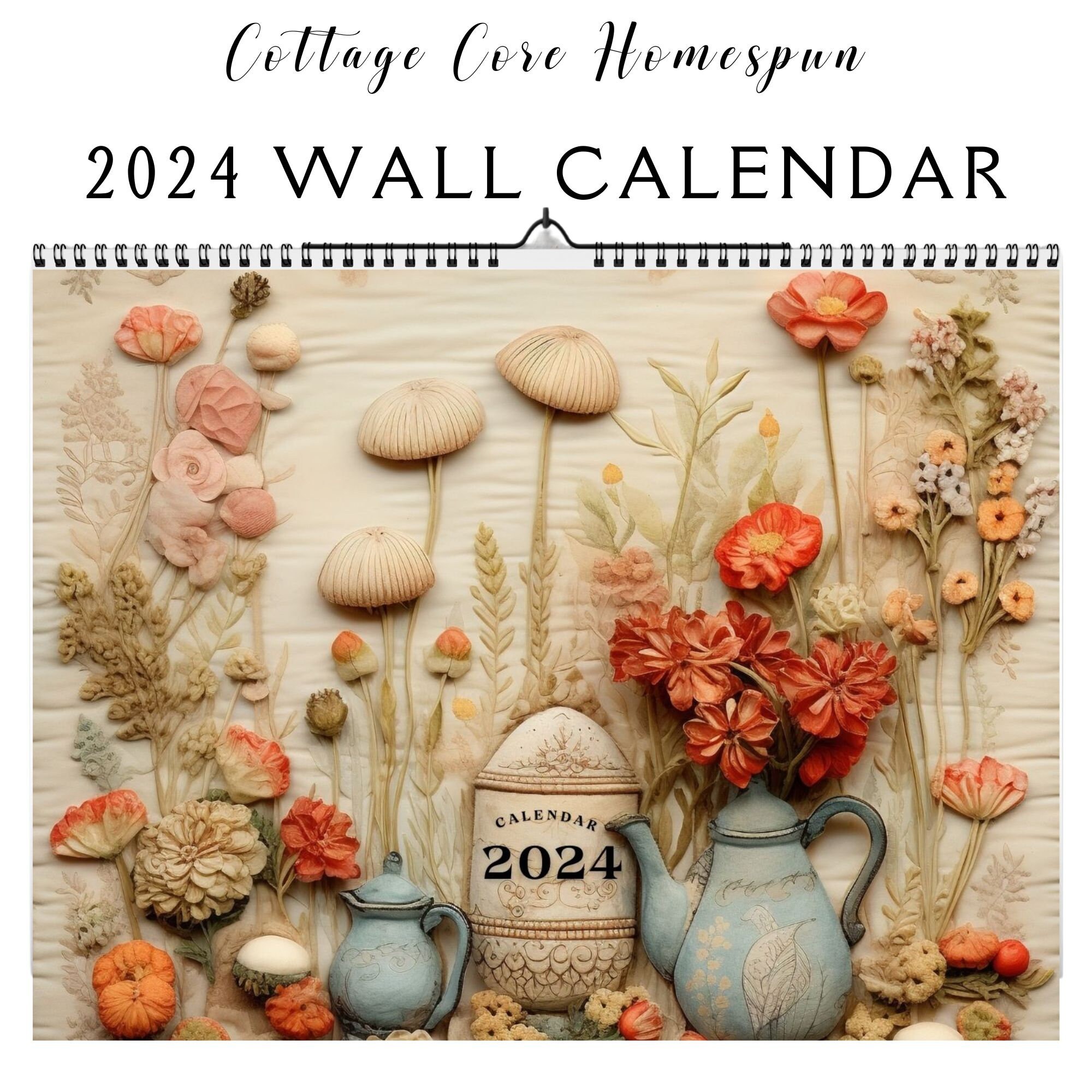 2024 Wall Calendar 2024 New Year Calendar Cottagecore Homespun Family ...