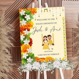 Haldi Welcome Sign Customized Haldi Decor and Decoration Indian Wedding Welcome Sign HQ Digital Prints Customizable Sign Selestial Suri