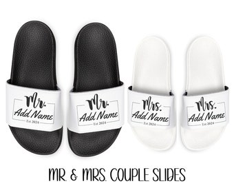 Personalized Mr. & Mrs. Couple Slide Sandals, Wedding Gift