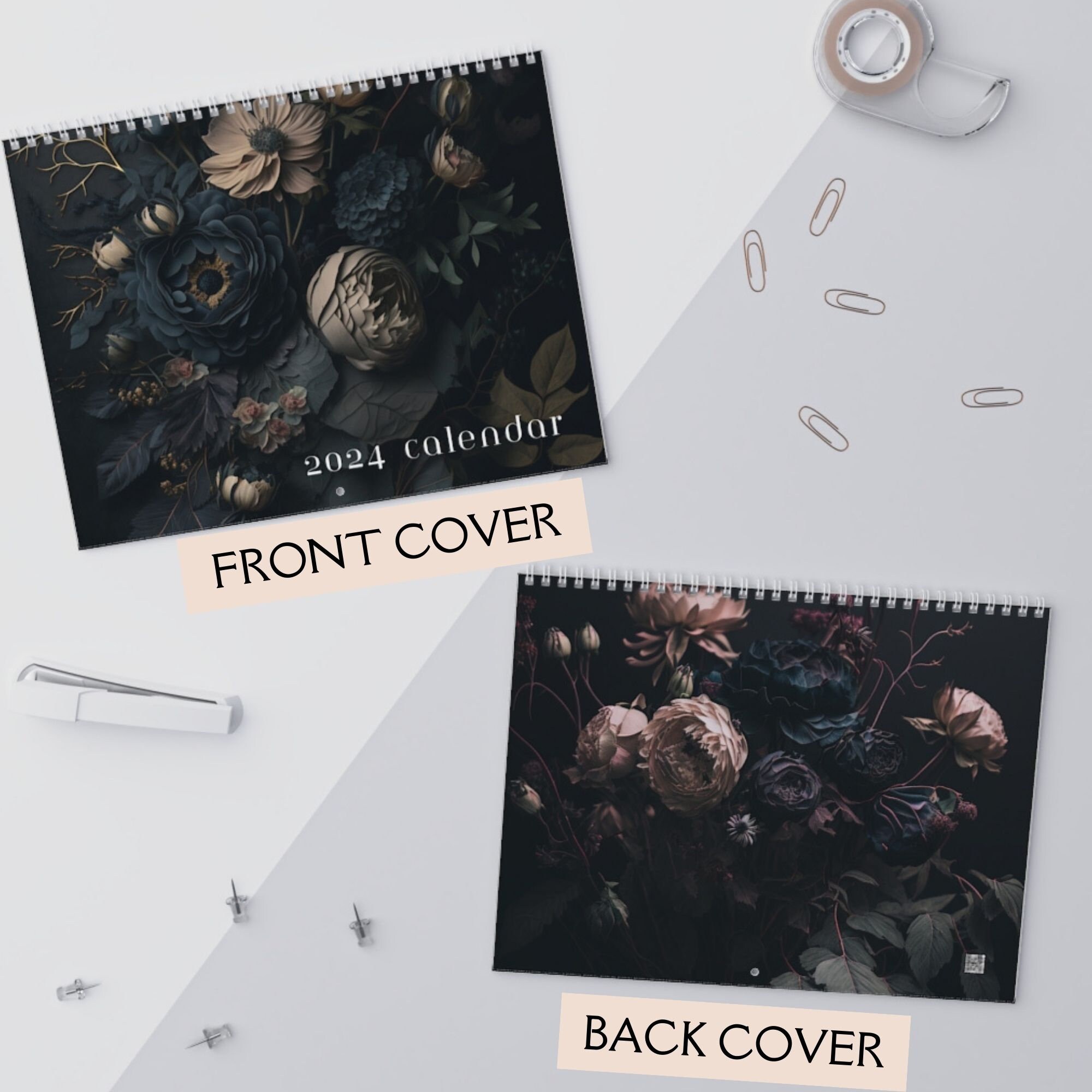2024 wall calendar dark academia 2024 new year calendar cottagecore