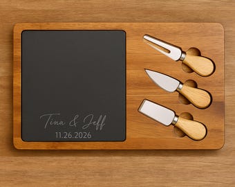 Personalized Acacia Wood Charcuterie Board, Engraved Slate Cheese Board
