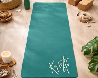 Personalized Yoga Mat, Custom Name Exercise Pilates Gift, Anti-Slip Suede or Foam (Includes Strap)