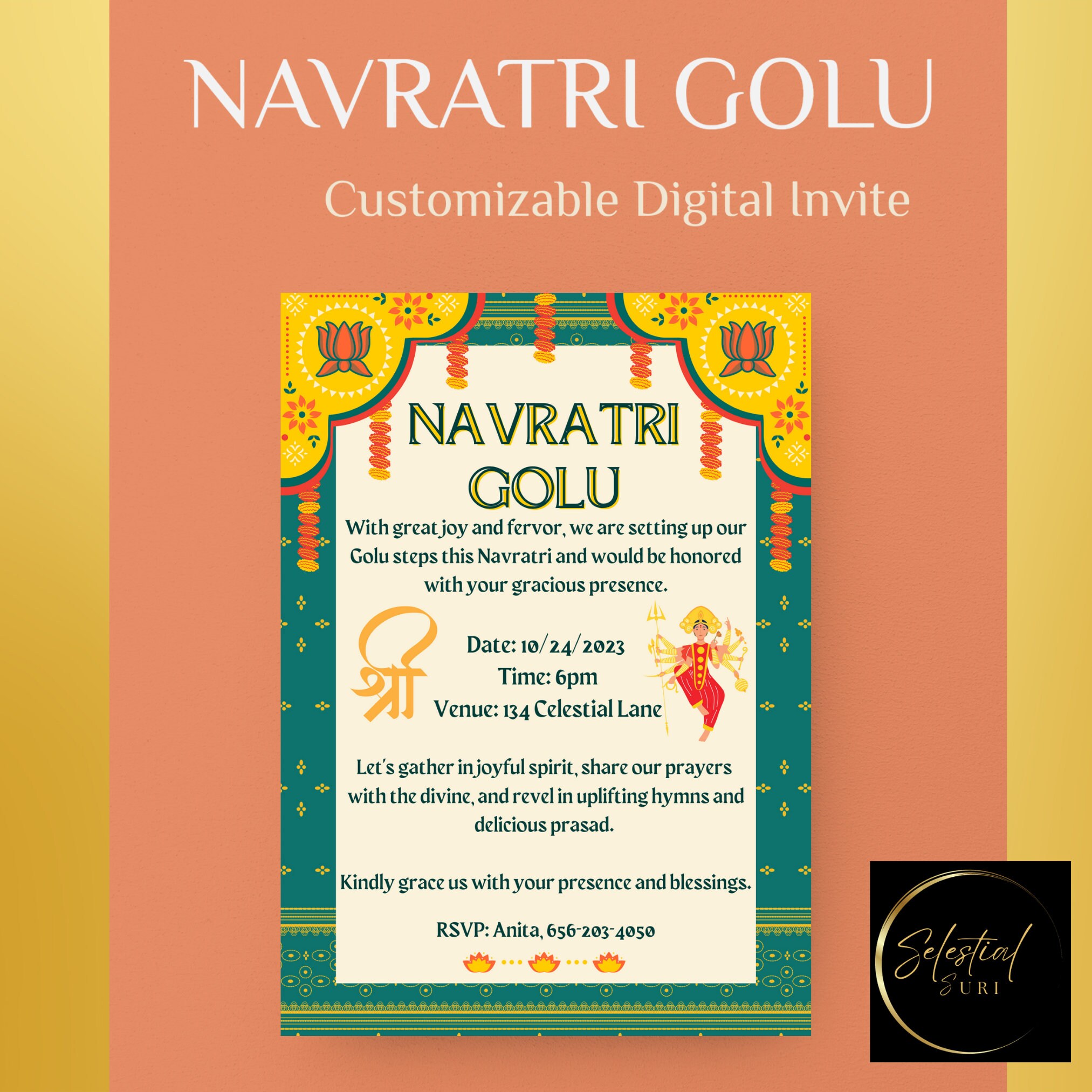 Customizable Navratri Golu Invitation Digital Navratri Invite, Unique Customizable Navratri Golu Invitation Digital Navratri Invite, Unique