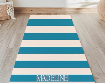 Personalized Striped Yoga Mat, Custom Name Workout Pilates Mat, Microfiber Suede, Lightweight Strap