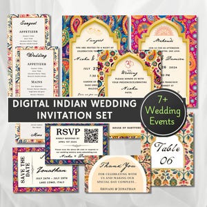 Indiase bruiloft uitnodiging digitale sjabloon bundel Mehndi uitnodiging Sangeet Haldi uitnodigen hindoe bruiloft Kankotri tabelnummer bewerkbare uitnodiging