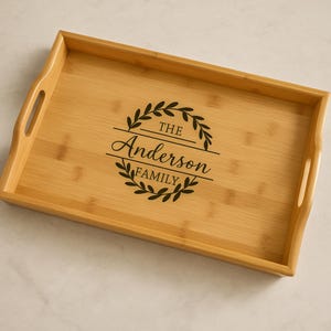 Personalized Bamboo Serving Tray, Custom Monogram Engraved, Rustic Kitchen Home Decor, Housewarming Wedding Gift