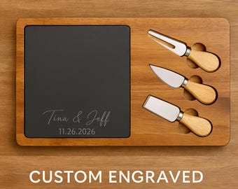 Engraved Acacia Wood Charcuterie Board: Personalized Slate Cheese Board