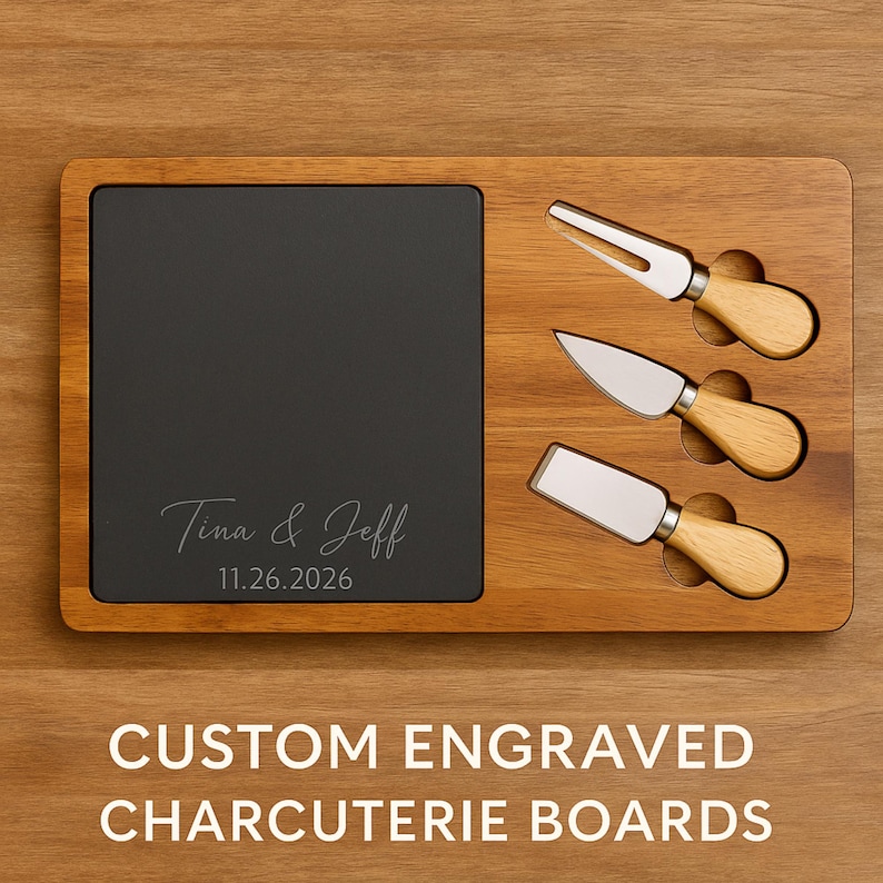 Engraved Acacia Wood Charcuterie Board: Personalized Slate Cheese Board ...