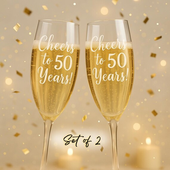 Engraved Champagne Glass Set: 50th Birthday Anniversary Toast