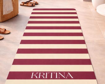 Personalized Striped Yoga Mat, Anti-Slip Microfiber Suede, Lightweight Workout Mat (Includes Strap)