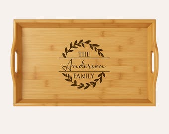 Personalized Bamboo Serving Tray, Custom Monogram Engraved, Eco-friendly Kitchen Home Decor, Housewarming Wedding Gift