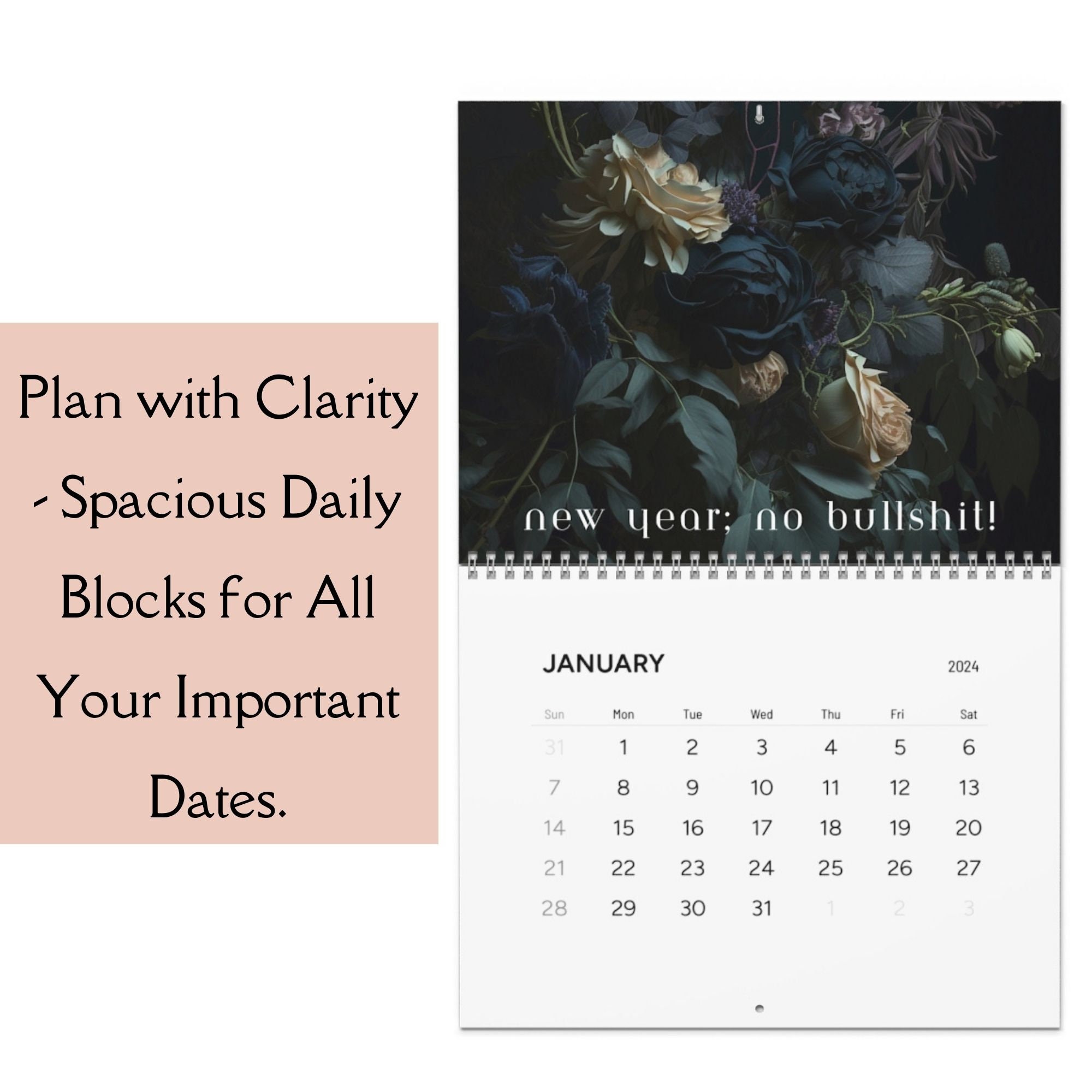 2024 wall calendar dark academia 2024 new year calendar cottagecore