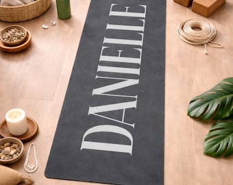 Personalized Yoga Mat, Custom Name Pilates Exercise Mat, Anti-Slip Suede or Foam (Includes Strap)
