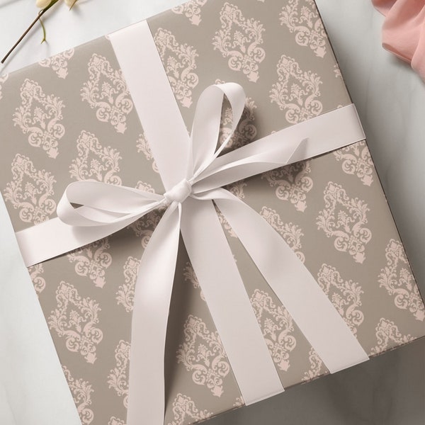 Damask Wrapping Paper Elegant Gift Wrap Birthday Beige Damask Christmas Wrapping Paper Gift Idea Wrap Baby Shower Bridal Gift Wrap Custom