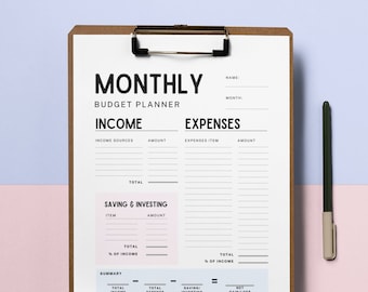 Minimalist Budget Planner (download), Monthly Finance Tracker, Printable Budget, Finance Template, Monthly Budget Planner