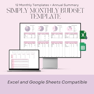 Monthly Budget Spreadsheet Template for Google Sheets and Excel, Simple Budget Template, Financial Planner and Annual Report