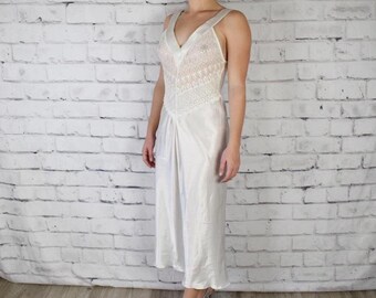 Vintage 70s / 80s Christian Dior white lace slip dress