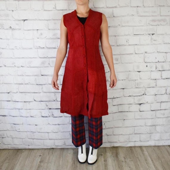 Vintage 70s red long vest / dress - image 4