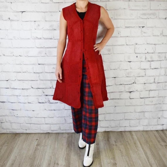 Vintage 70s red long vest / dress - image 1