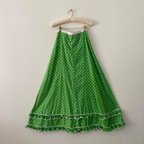 70s green polka dot crop top and skirt set women'… - image 5